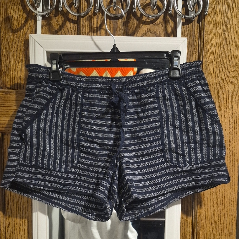 Rewind Navy and White Striped Women's Cloth Shorts